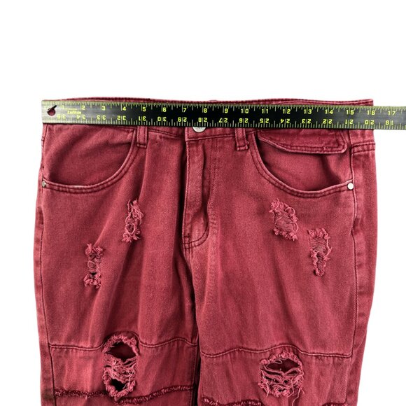 WEEN CHARM Mens Red Distressed Moto Biker / Skater Jeans Slim 32 Grunge Thrashed - Picture 9 of 10